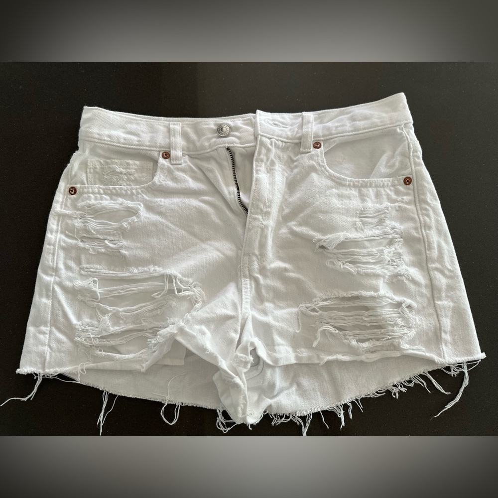 American Eagle Outfitters White Jean Shorts Distressed Cut-Off